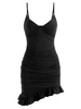 Robe Moulante Asymétrique à Volants S Noir