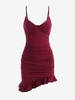 Robe Moulante Asymétrique à Volants S Rouge foncé