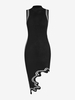 Robe Moulante Asymétrique en Tricot à Ourlet Ondulé S Noir
