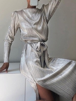 Robe Moulante Ceinturée Fendue Métallisée S Argent