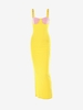 Robe Moulante Contrastée Fendue Au Dos avec Bouton S Jaune
