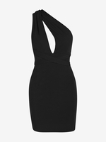 Robe Moulante Convertible Ceinturée en Jersey à Col Convertible L Noir