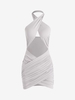 Robe Moulante Courte Découpée à Col Halter en Couleur Solide S Gris clair