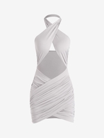 Robe Moulante Courte Découpée à Col Halter en Couleur Solide S Gris clair