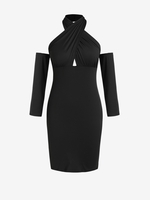 Robe Moulante Croisée à Epaule Dénudée de Grande Taille à Col Halter 2xl Noir