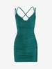 Robe Moulante Croisée Ouverte en Avant à Volants L Vert