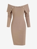 Robe Moulante Côtelée Boutonnée à Épaules Dénudées 2xl Café