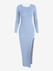 Robe Moulante Côtelée Fendue Au Dos à Lacets S Bleu clair