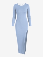 Robe Moulante Côtelée Fendue Au Dos à Lacets S Bleu clair