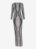 Robe Moulante Déchirée Fendue Au Dos 3D en Résille et Strass S Noir
