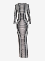 Robe Moulante Déchirée Fendue Au Dos 3D en Résille et Strass S Noir