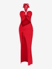 Robe Moulante Découpée à Fente Haute Anneau en O à Col Halter M Rouge
