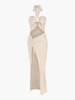 Robe Moulante Découpée à Fente Haute Anneau en O à Col Halter S Café lumière