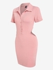 Robe Moulante Découpée Boutonnée en Tricot à Taille Xl Rose clair