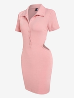 Robe Moulante Découpée Boutonnée en Tricot à Taille Xl Rose clair