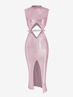 Robe Moulante Découpée Fendue en Avant à Paillette S Rose clair