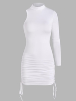Robe Moulante Découpée Plissée à Manches Longues L Blanc