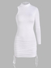 Robe Moulante Découpée Plissée à Manches Longues M Blanc