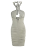 Robe Moulante Découpée Plissée Nouée à Col Halter S Vert clair