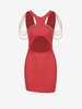 Robe Moulante Découpée Superposée avec Chaîne S Rouge