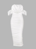 Robe Moulante Drapée à Épaules Dénudées L Blanc