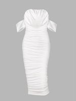 Robe Moulante Drapée à Épaules Dénudées L Blanc