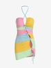 Robe Moulante en Blocs de Couleurs à Lacets à Col Halter L