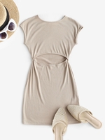 Robe Moulante en Tricot Côtelé à Taille S Café lumière