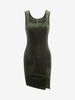Robe Moulante en Velours à Fente S Vert profond