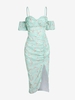 Robe Moulante Fendue à Imprimé Fleurie à Epaule Dénudée M Vert clair