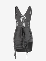 Robe Moulante Fendue à Lacets à Dos Nu M Gris foncé