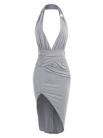 Robe Moulante Fendue Anneau à Volants à Col Halter S Gris clair