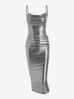 Robe Moulante Fendue Au Dos à Volants M Argent