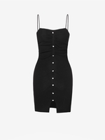 Robe Moulante Fendue Tricotée avec Bouton Taille unique Noir