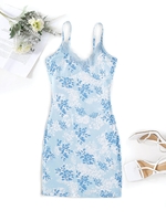 Robe Moulante Fleurie à Bretelle Ourlet en Dentelle Xl Bleu clair