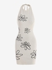 Robe Moulante Florale à Col Halter à Dos Ouvert M Café lumière