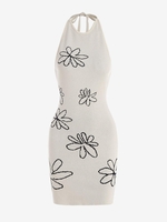Robe Moulante Florale à Col Halter à Dos Ouvert M Café lumière