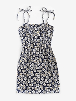 Robe Moulante Florale Nouée L Bleu profond