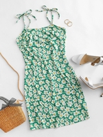 Robe Moulante Florale Nouée Xl Vert