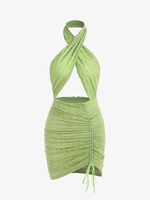 Robe Moulante Froncée avec Découpes et Dos-Nu L Vert