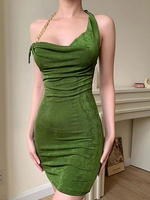 Robe Moulante Jersey à Col Bénitier avec Chaîne en Avant L Vert profond