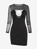 Robe Moulante Léopard Croisée Insérée en Tulle Transparente M Noir