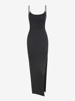 Robe Moulante Mi-longue à Chaîne à Fente Élevée S Noir