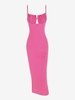 Robe Moulante Mi-Longue Côtelée Plissée Au Poitrine M Rose clair