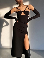 Robe Moulante Mi-Longue Découpée Fendue S Noir