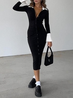 Robe Moulante Mi-longue Fendue et Boutonnée S Noir