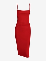 Robe Moulante Mi-Longue Plissée M Rouge