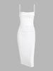 Robe Moulante Mi-Longue Plissée S Blanc