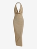 Robe Moulante Métallique à Col Bénitier à Dos Nu L Café lumière
