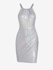 Robe Moulante Métallique Croisé à Volants L Argent